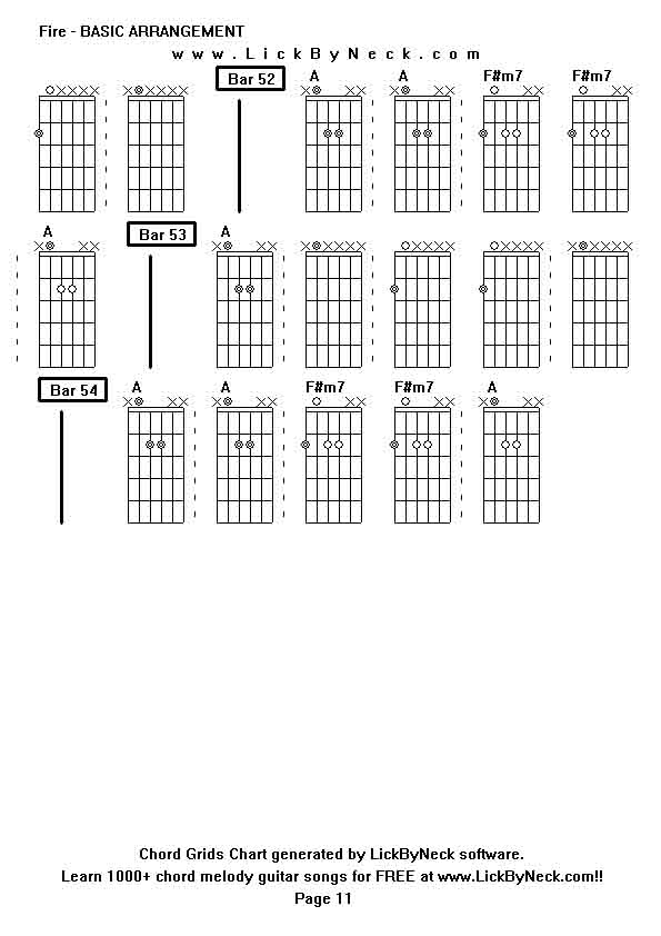 Chord Grids Chart of chord melody fingerstyle guitar song-Fire - BASIC ARRANGEMENT,generated by LickByNeck software.